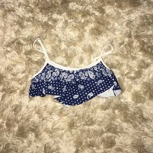 Cute blue and white paisley bikini top
